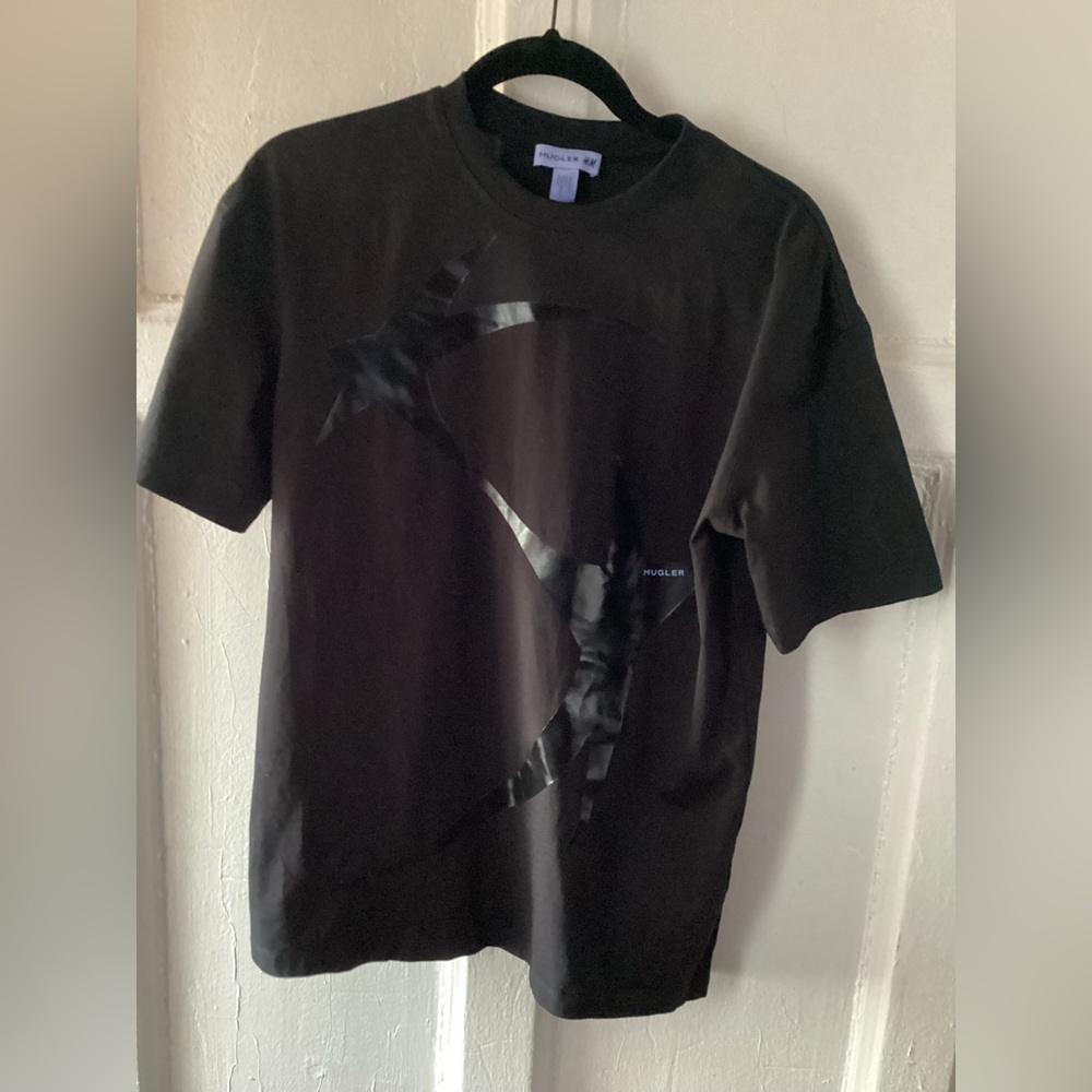 Mugler x H&M Black Short Sleeve Tee with Graphic Design